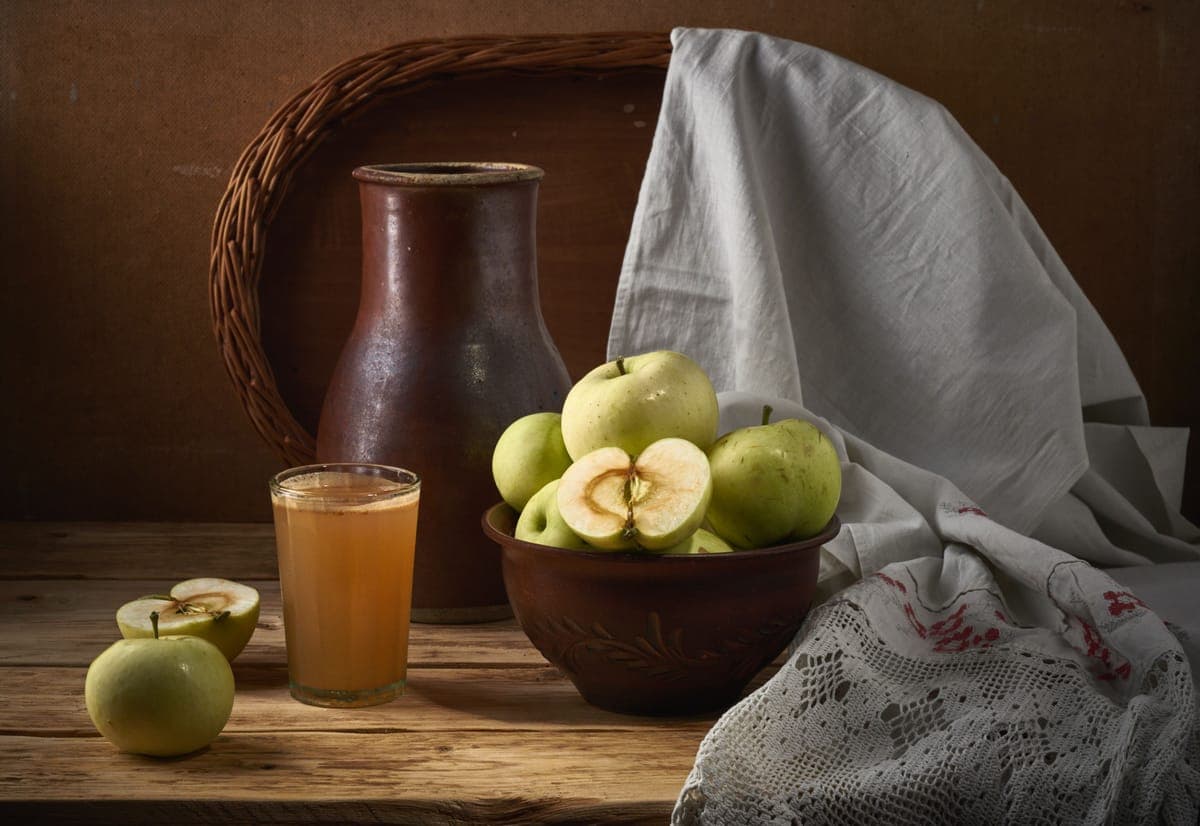Fresh apples on a bright kitchen counter