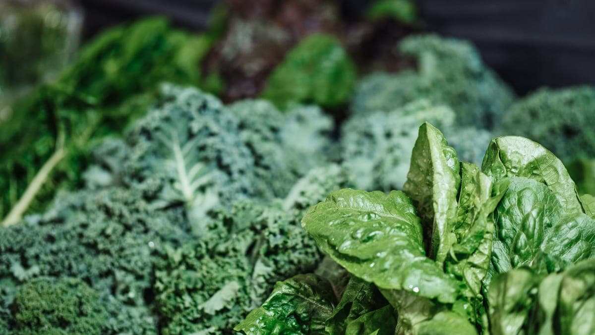 Fresh leafy greens on a pale surface